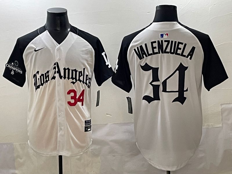 Men 2025 Los Angeles Dodgers #34 Valenzuela White black Five generations Joint Name Nike MLB Jersey style 5263